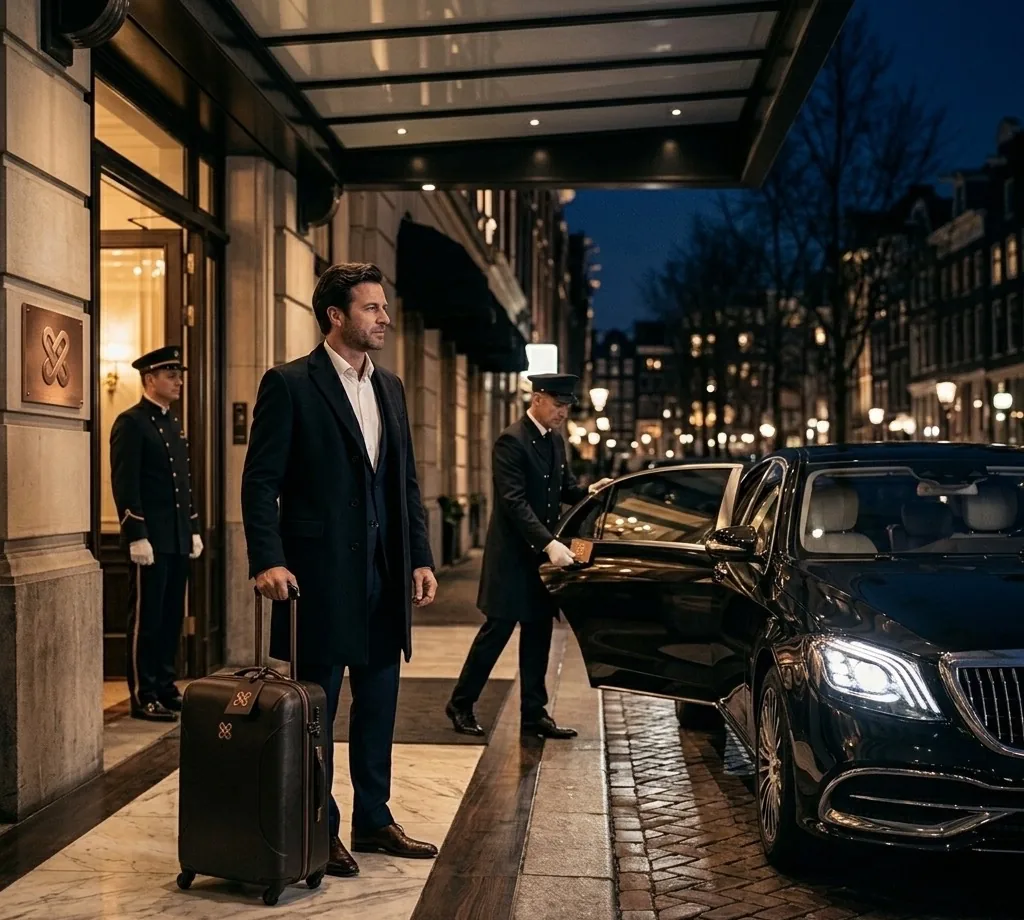 Discreet arrival at a luxury hotel for a first high class escort appointment